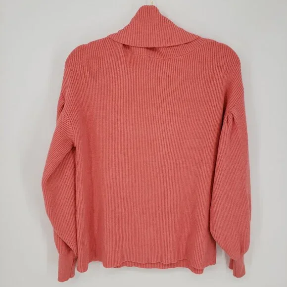 Vici Cowl Neck Balloon Sleeve Pullover Sweater S Ribbed Knit Relaxed Fit Coral - Picture 4 of 11